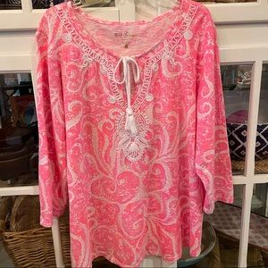 Lilly Pulitzer Bright Pink Tunic w/Embroidery EUC